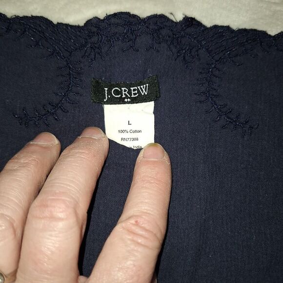 J. Crew Women's Vintage y2k Embroidered Navy Blouse/Beach Cover - Picture 6 of 8